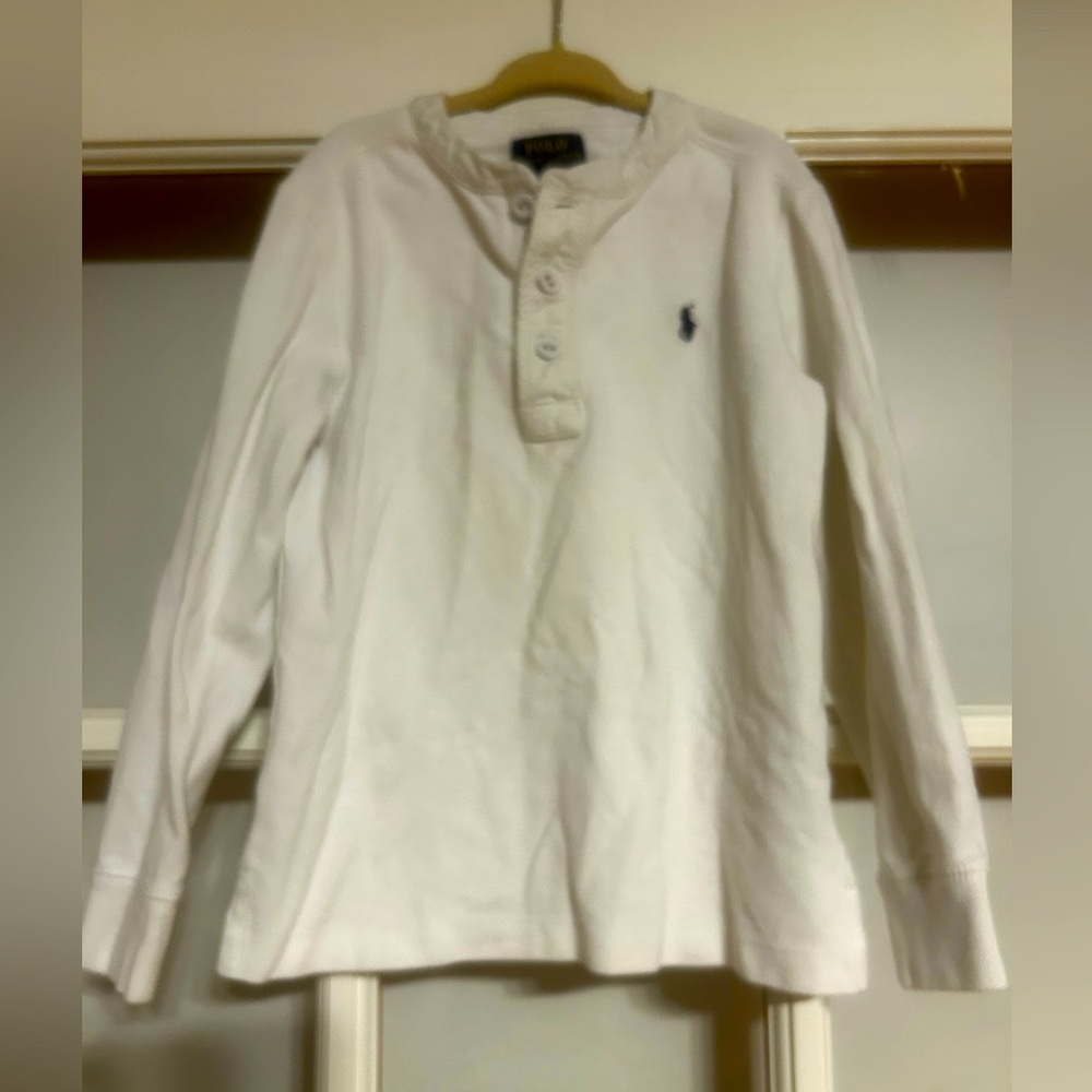 🇺🇸 EUC Polo Ralph Lauren Slightly Off White Kids Long Sleeve Henley Shirt Size 6